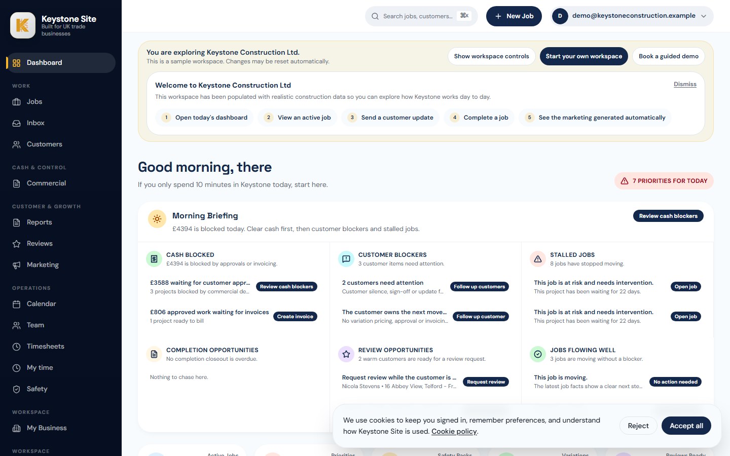 Keystone Site dashboard
