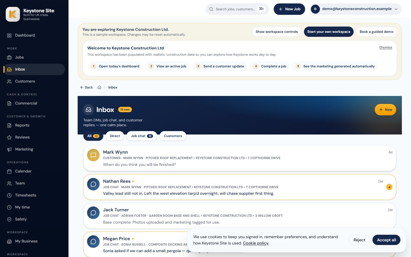 Per-job team chat & 1:1 messaging