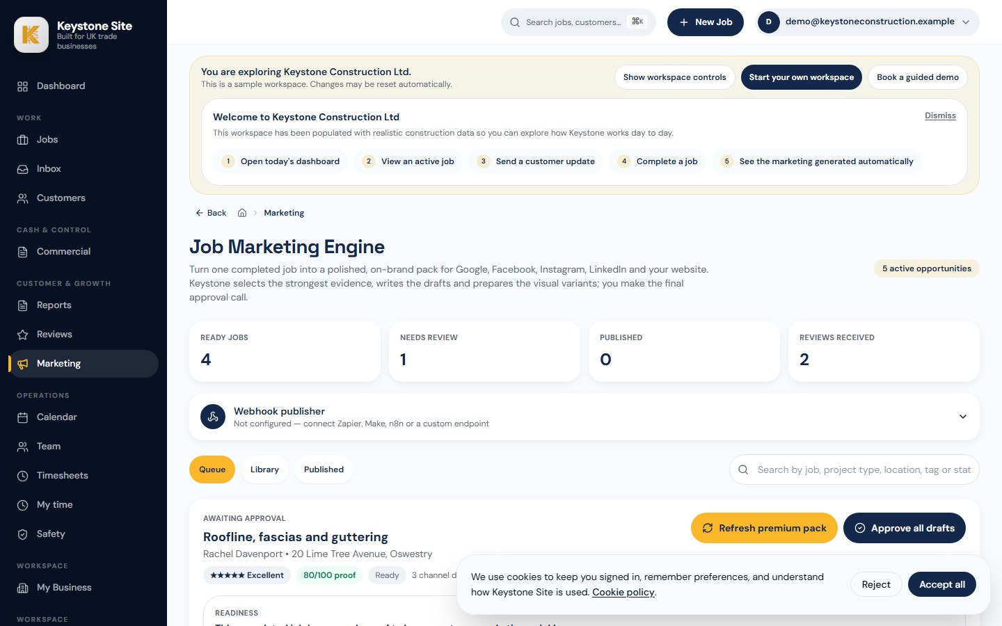 Google-ready work summary generated from a completed job